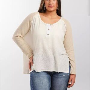 Free People Cream and Tan Grand Slam Henley Blouse